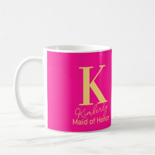 Moderne Monogramm Maid of Honor Hot Pink Kaffeetasse