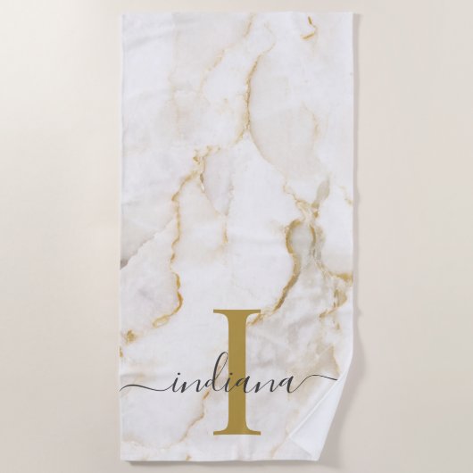 Moderne Monogramm-Marmor-Muster Personalisiert Strandtuch (Vorderseite)
