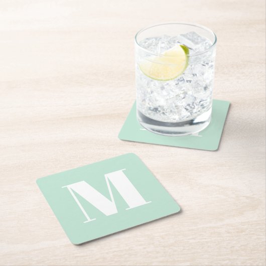 Moderne monogramm Meeresfrüchte-Minze-Grün-Brust Rechteckiger Pappuntersetzer (Vor Ort)