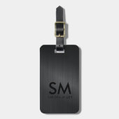 Moderne Monogramm minimale schwarze Metallstruktur Gepäckanhänger (Vorderseite vertikal)