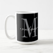 Moderne Monogramm-Minimalistik Schwarz Weiß Kaffeetasse (Links)