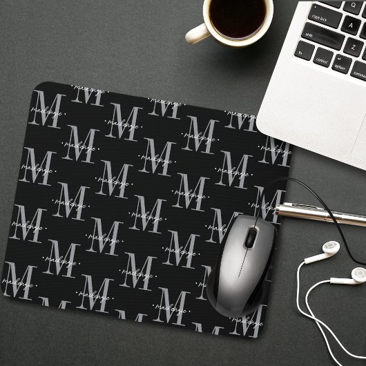 Moderne Monogramm-Minimalistik Schwarz Weiß Mousepad