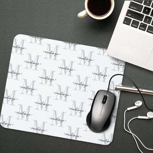 Moderne Monogramm-Minimalistik Schwarz Weiß Mousepad