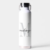 Moderne Monogramm-Minimalistik Schwarz Weiß Trinkflasche (Vorne)