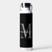 Moderne Monogramm-Minimalistik Schwarz Weiß Trinkflasche (Vorne)