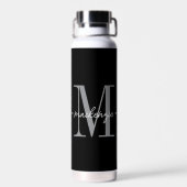 Moderne Monogramm-Minimalistik Schwarz Weiß Trinkflasche (Rückseite)