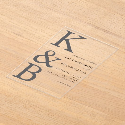 Moderne Monogramm-Minimalistische Hochzeit Acryleinladungen (Ablage )