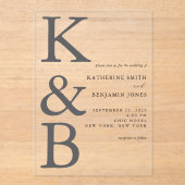 Moderne Monogramm-Minimalistische Hochzeit Acryleinladungen (Vorderseite)