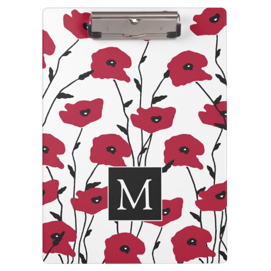 Moderne Monogramm-Mohnblumen-Muster Klemmbrett (Vorderseite)