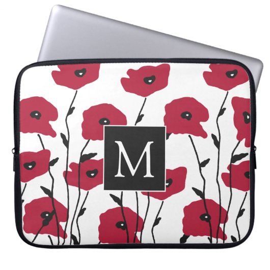 Moderne Monogramm-Mohnmuster Laptopschutzhülle (Vorderseite)