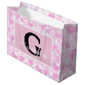 Moderne Monogramm Name auf Lila rosa, weißen Herze Große Geschenktüte (Vorderseite Schrägansicht)