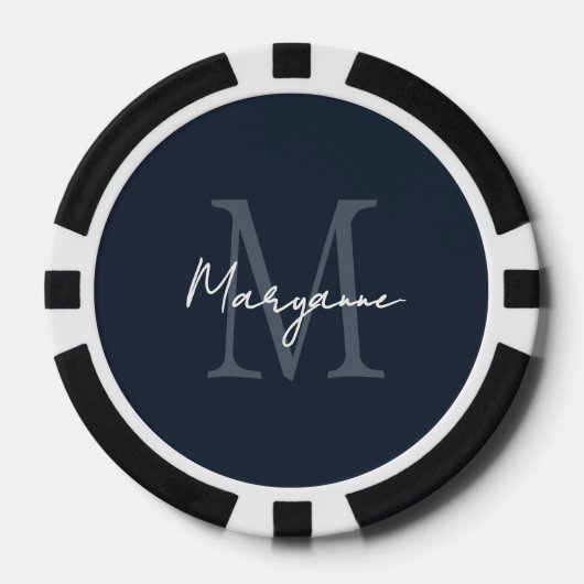 Moderne Monogramm Name Blau Pokerchips (Vorderseite)