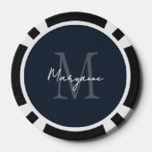 Moderne Monogramm Name Blau Pokerchips (Rückseite)