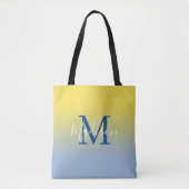Moderne Monogramm Name Gelb bis leicht blau leucht Tasche (Vorderseite)