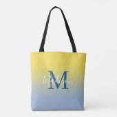 Moderne Monogramm Name Gelb bis leicht blau leucht Tasche (Rückseite)