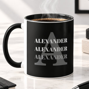 Moderne Monogramm Name Grau Schwarz Tasse