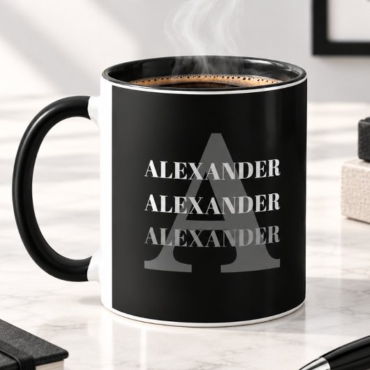 Moderne Monogramm Name Grau Schwarz Tasse