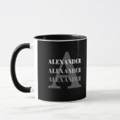 Moderne Monogramm Name Grau Schwarz Tasse (Links)