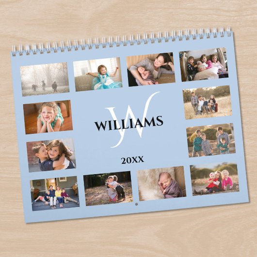 Moderne Monogramm-Name Lichtblau Benutzerdefiniert Kalender