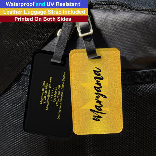 Moderne Monogramm Name Luxuriöse schwarze und go Gepäckanhänger