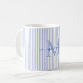 Moderne Monogramm-Name mit blauen Streifen Kaffeetasse (Vorderseite Links)
