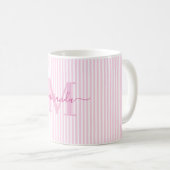 Moderne Monogramm-Name mit rosa Streifen Kaffeetasse (VorderseiteRechts)