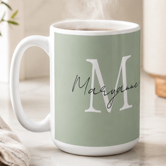 Moderne Monogramm-Name Sagegrün Kaffeetasse