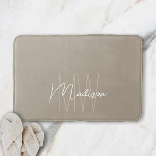 Moderne Monogramm-Name-Schrift Beige Badematte