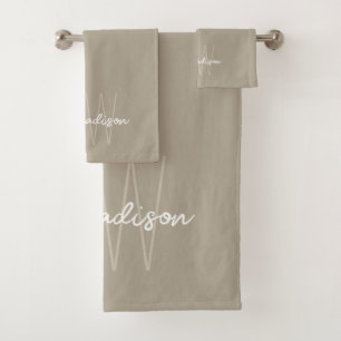 Moderne Monogramm-Name-Schrift Beige Badhandtuch Set