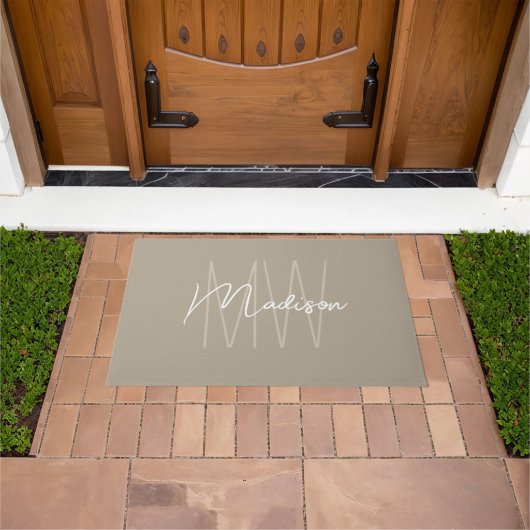 Moderne Monogramm-Name-Schrift Beige Fußmatte (Außenbereich)