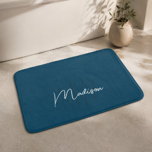 Moderne Monogramm-Name-Schrift Blau Badematte