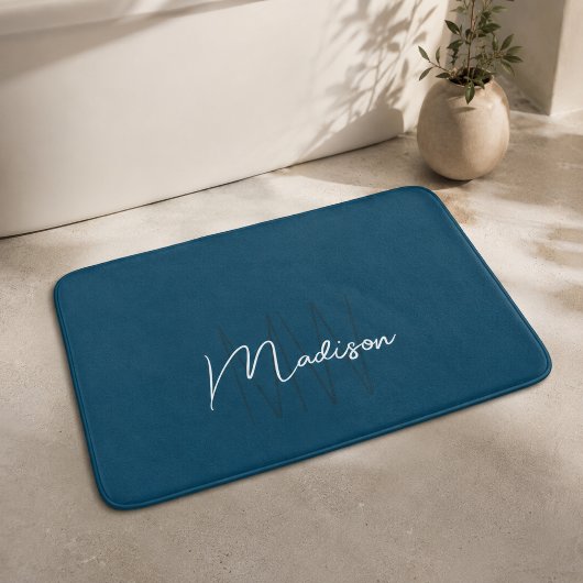 Moderne Monogramm-Name-Schrift Blau Badematte