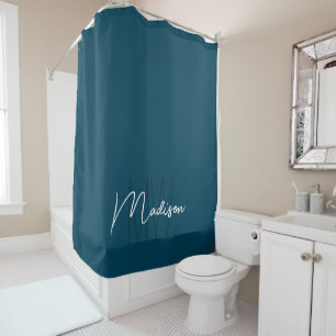Moderne Monogramm-Name-Schrift Blau Duschvorhang