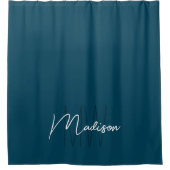 Moderne Monogramm-Name-Schrift Blau Duschvorhang (Vorderseite)