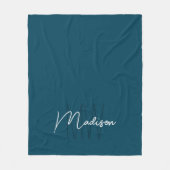 Moderne Monogramm-Name-Schrift Blau Fleecedecke (Vorderseite)