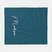 Moderne Monogramm-Name-Schrift Blau Fleecedecke (Vorderseite (Horizontal))