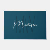 Moderne Monogramm-Name-Schrift Blau Fußmatte (Vorderseite)