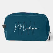 Moderne Monogramm-Name-Schrift Blau Waschbeutel (Vorderseite)