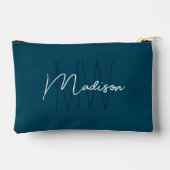 Moderne Monogramm-Name-Schrift Blau Zubehörtasche (Rückseite)