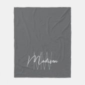 Moderne Monogramm-Name-Schrift Grau Fleecedecke (Vorderseite)