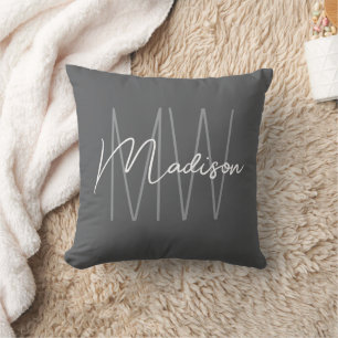 Moderne Monogramm-Name Schrift Grau Kissen