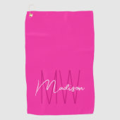 Moderne Monogramm-Name-Schrift Rosa Golfhandtuch (Vorderseite)