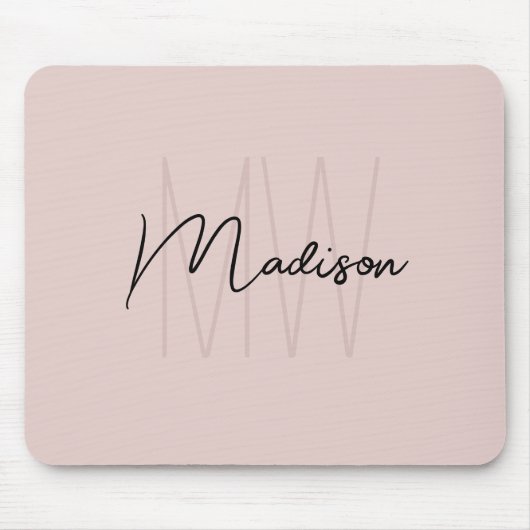 Moderne Monogramm-Name-Schrift Rosa Mousepad (Vorne)
