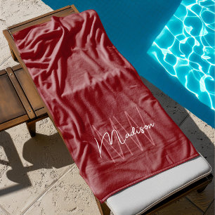 Moderne Monogramm-Name-Schrift Rot Strandtuch