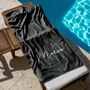 Moderne Monogramm-Name-Schrift Schwarz Weiß Strandtuch