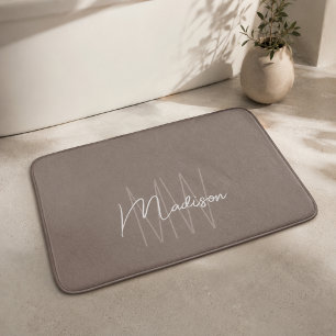 Moderne Monogramm-Name-Schrift Taupe Badematte