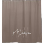 Moderne Monogramm-Name-Schrift Taupe Duschvorhang (Vorderseite)