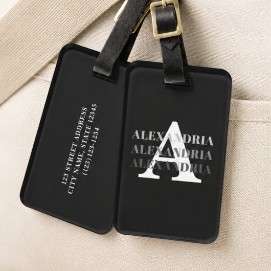 Moderne Monogramm-Name Schwarz Grau Gepäckanhänger