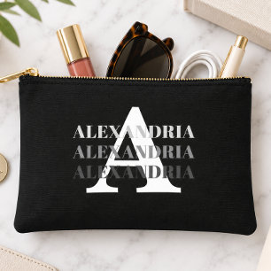 Moderne Monogramm-Name Schwarz Grau Zubehörtasche
