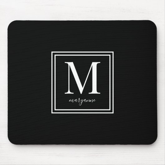 Moderne Monogramm-Name Schwarz & Weiß Mousepad (Vorne)